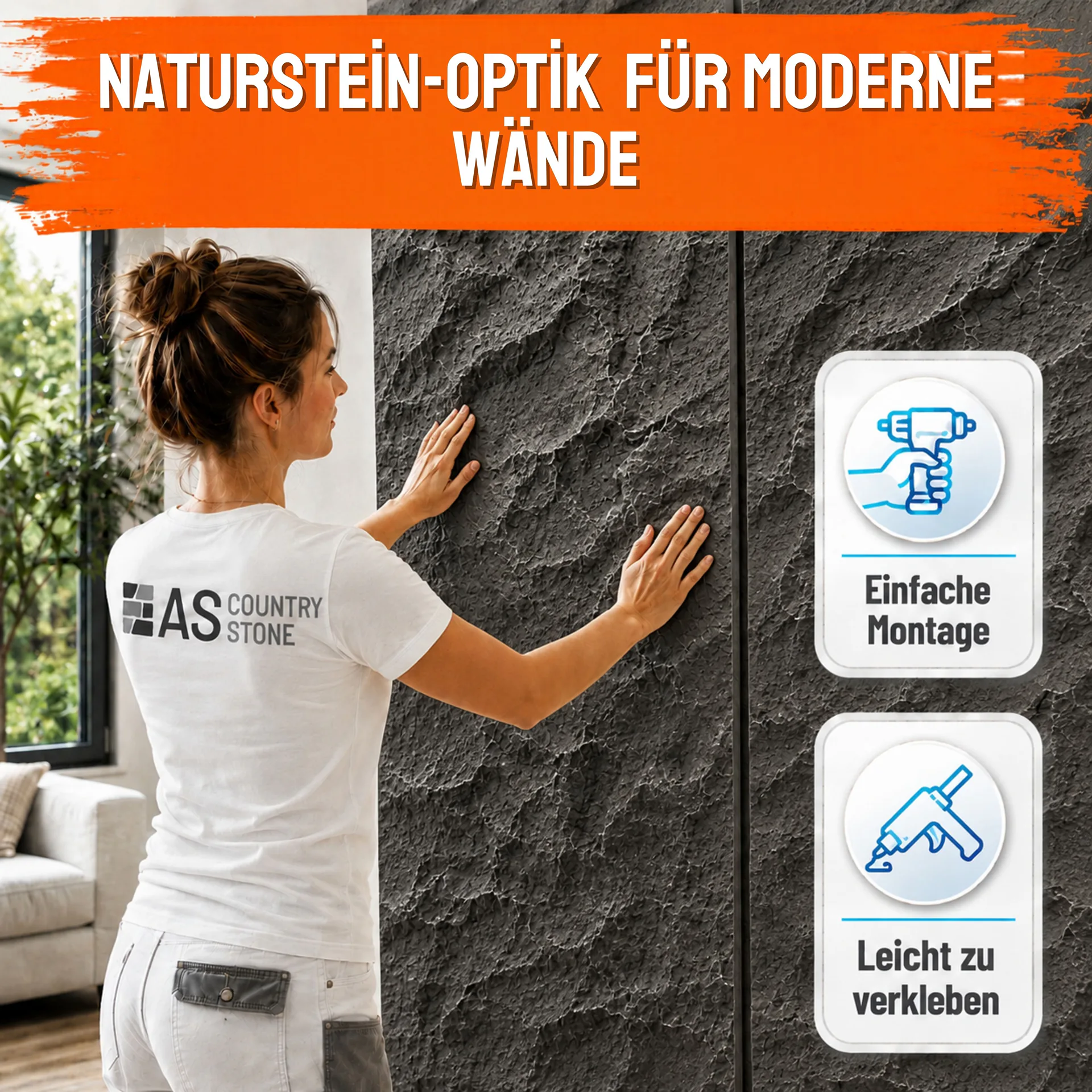 Wandpaneel Felsoptik Nero
